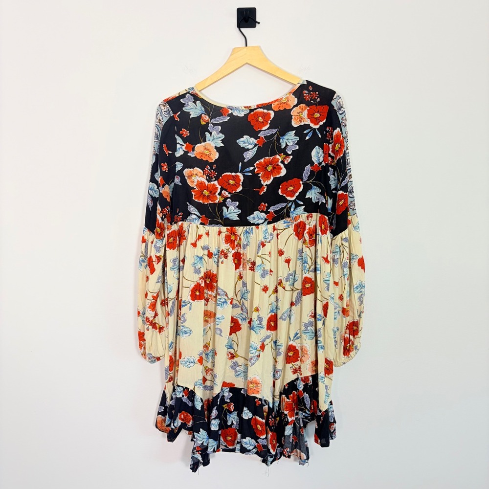 Patrons of Peace Floral Boho Mini Dress Small V-Neck Long‎ Sleeve Ruffle Hippie - Picture 7 of 7